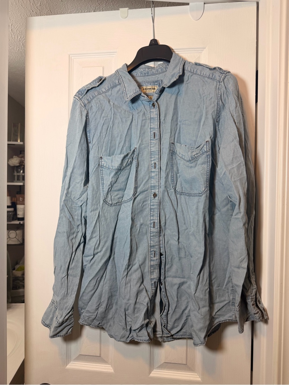 Express Light Blue Denim Button-Down Shirt